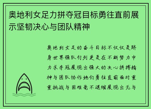 奥地利女足力拼夺冠目标勇往直前展示坚韧决心与团队精神